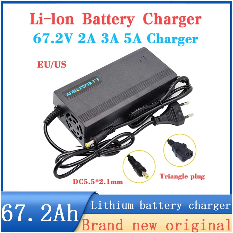 

67,2 V 2A 3A 5A Lithium-Batterie Ladegerät ebike 16S 60V Li-Ion batterie Elektrische roller Ladegerät DC5.5 * 2,1 MM Dreieck ste