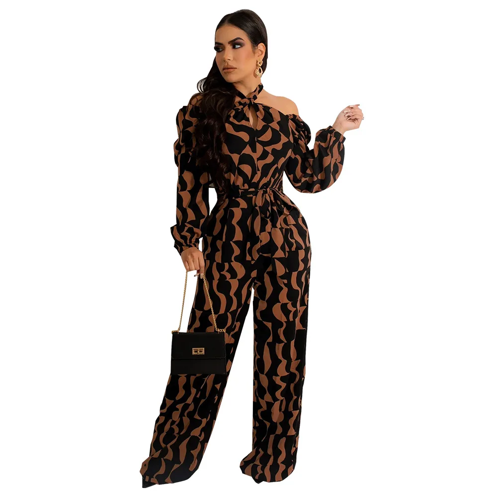 

New Elegant Ladies Jumpsuits for Women Casual Long Sleeve Office Work Clothes Sexy Off Shoulder Palysuits Leopard Clothes XXL