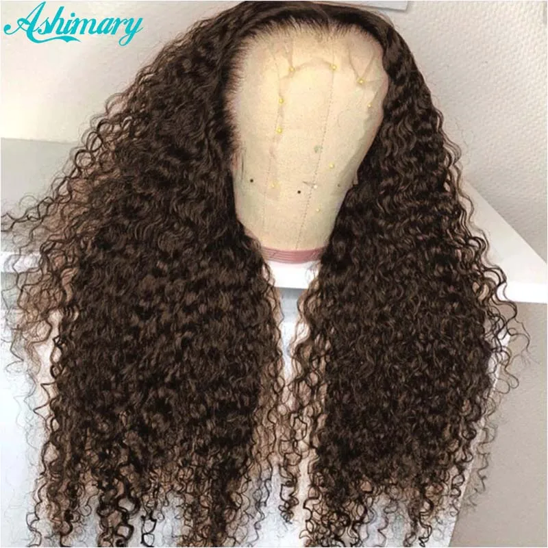 Ashimary-Perruque Lace Front Wig Deep Wave naturelle, cheveux humains, brun chocolat, 13x6, pre-plucked, pour femmes