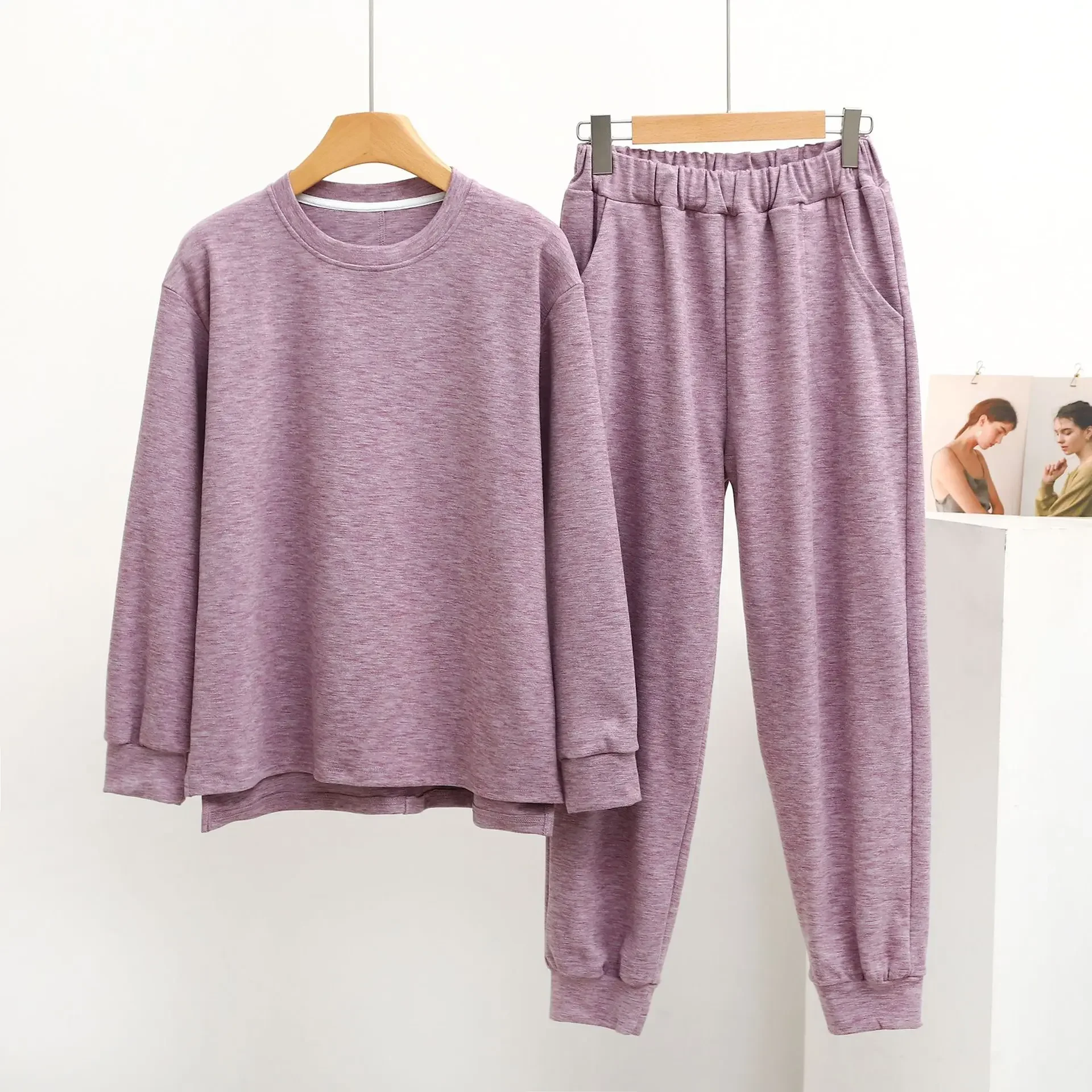 Women Thickened Homewear Sweater set  pajamas Suit Autumn/winter Symphony Velvet Round Neck Short Front Long Back Thermal Home