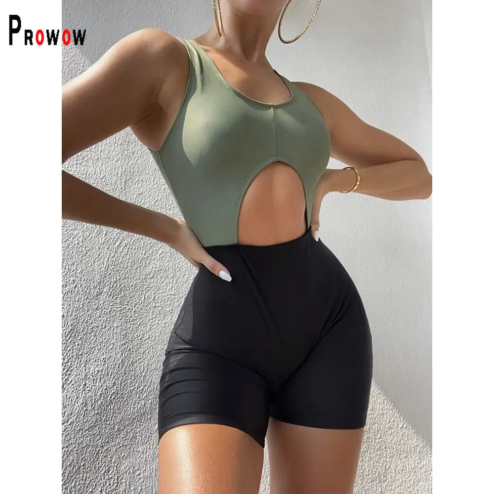 

Prowow Sporty Style Women Swimsuits 2023 New Summer Block Color One-piece Bikinis Bating Wear Female Beach Outfits Bikini Mujer