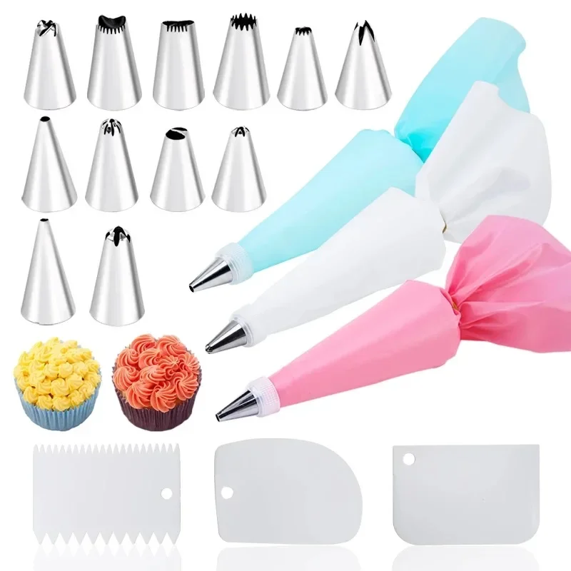 Stainless steel cake decoration tool set, piping nozzle with thickened cream baking accessories,