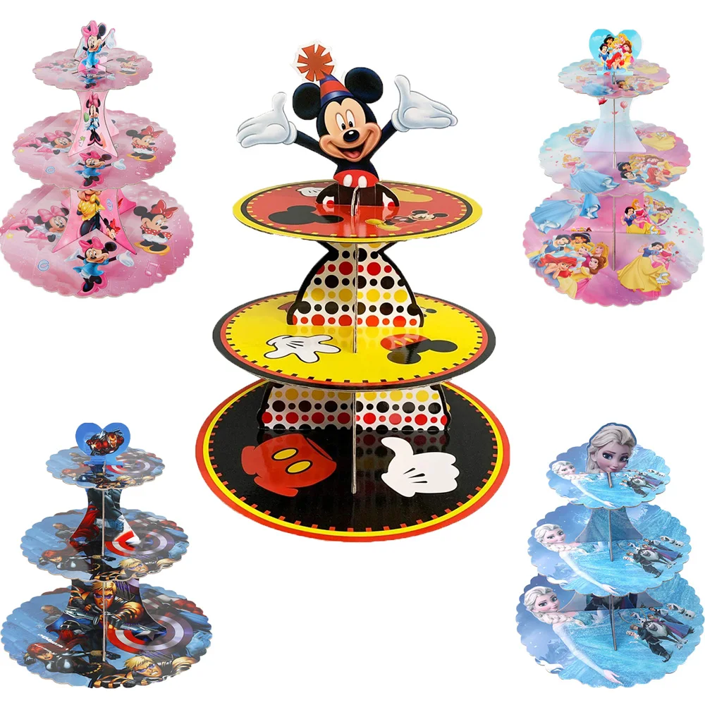 3 Livelli Frozen Elsa Disney Princess Paper Cake Holder Round Mickey Cake Rack Forniture Per Decorazioni Per Feste Di Compleanno Cupcake Stand Hold
