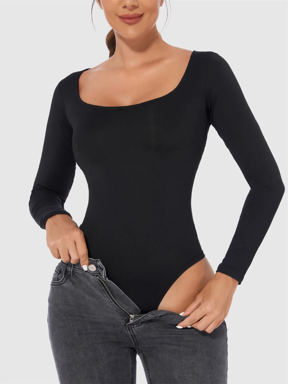 Women's slim-fit base T-shirt Long sleeve jumpsuit for women women's top Shapefitting bodysuit