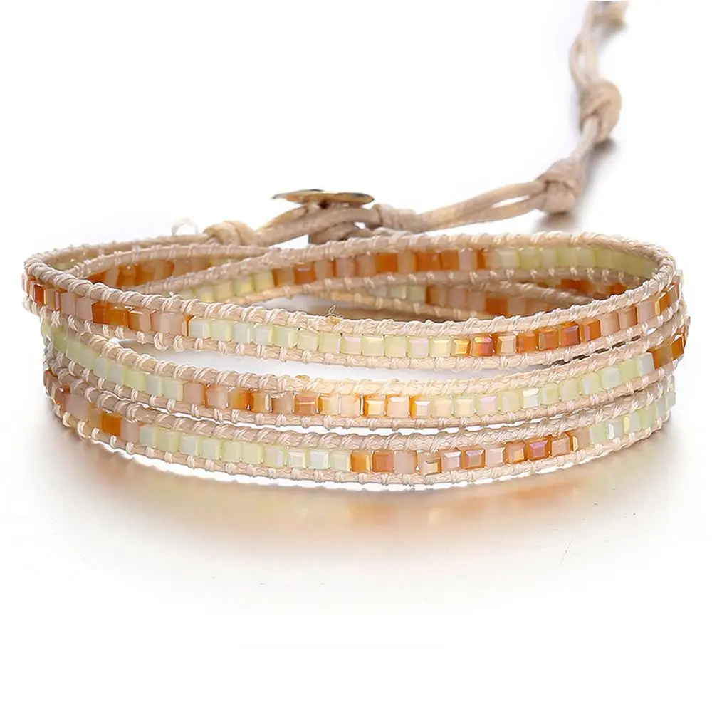 Boho Handmade Woven Stone Beads Bracelets Women Vintage Multi Layered Wrap Bracelet Armband Charm Bracelet Pulseras Mujer