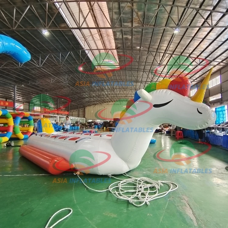 12 Persons Inflatable UNICORN Boat 97cm Tube Double Lane Unicorn Banana Boat For Commercial 2