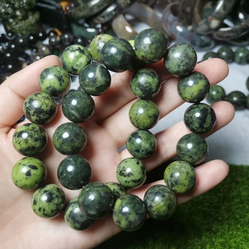 

Pure Natural Tibetan Jade Medicine Wang Shi Round Beads Single Ring Bracelet for Men and Women Active Magnetic Joker Bracelet