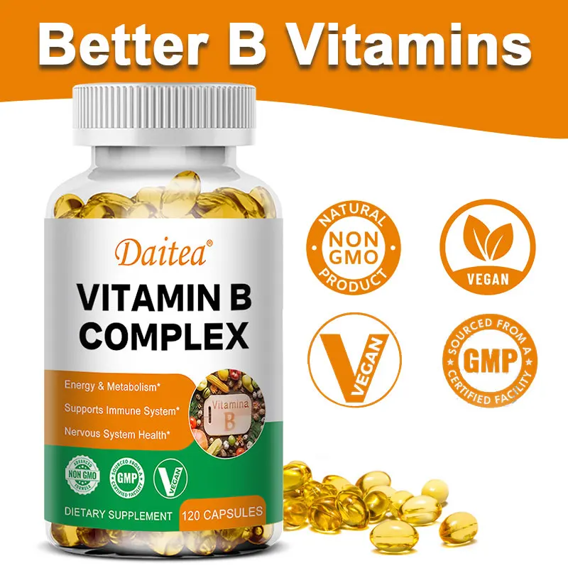 

Daitea Vitamin B Complex Supplement - with Thiamine Vitamins Better Mood - Energy & Stress Supplement - Non-GMO Gluten-Free