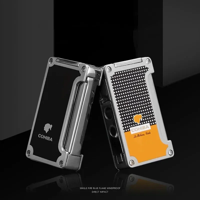 Description Picture 3 of itemNew COHIBA Cigar Lighter Metal Single Straight Charge Portable Blue Flame Windproof Lighter with Cigar Opener Tool(No Gas)