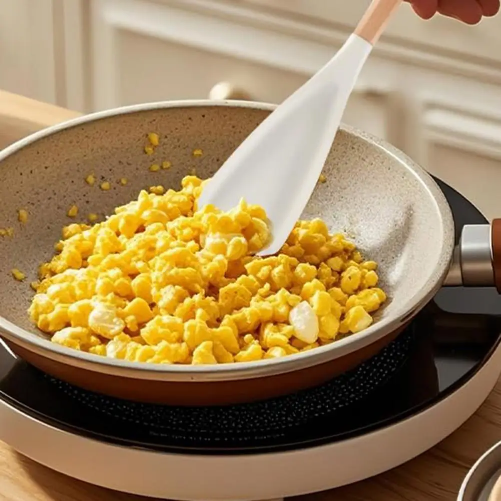 Silicone Cooking Spoon for Nonstick Cookware BPA-Free Wood Handle Heat Resistant Stir Scoop for Mixing Scoop And Scrape