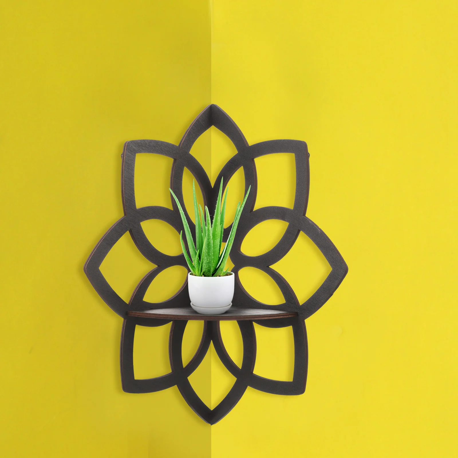 

Floating Corner Shelf Wall Corner Shelves Wooden Mandala Flower Book Shelf Crystal Display Shelf Bedrooms Bathroom