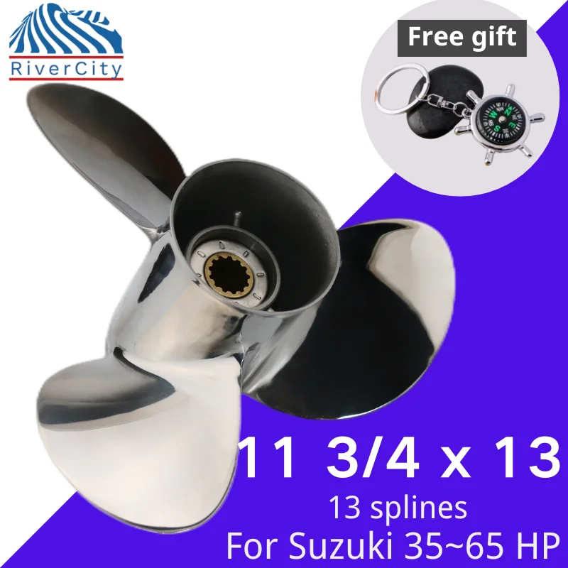 

Boat Propeller 11 3/4x13 For SUZUKI 35hp 40hp 55hp 50hp 60hp 65hp Stainless Steel 3 Blade 13 Tooth Outboard 99105-00500-13p