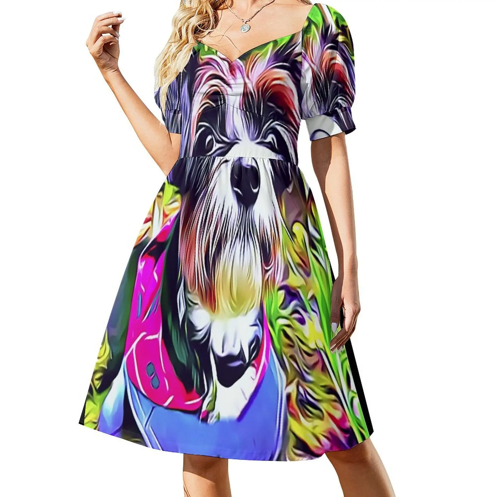 

Miniature Schnauzer Wearing Overalls Sleeveless Dress Women's summer suit Dresses sexy dress long dress women