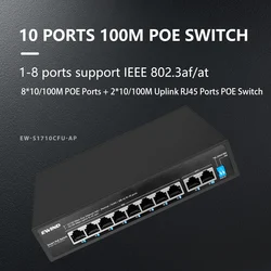 POE Switch 6/10 Ports 10/100M Ethernet Switch with 2 10/100M RJ45 Ports Network Switch for IP Camera/Wireless AP AI Smart Switch
