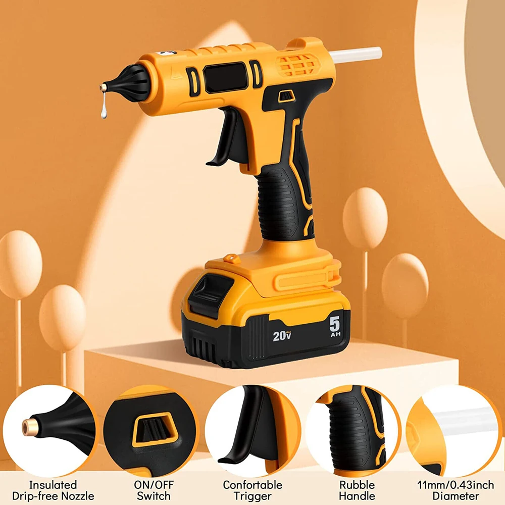 Electric Hot Glue Gun Cordless Heat Gun Battery Hot Silicone Gun DIY Hand Tool  for Dewalt with 12 Hot Melt Adhesive No battery 10m 18650 battery insulation gasket barley paper li ion pack cell adhesive glue fish tape warp electrode insulated pads