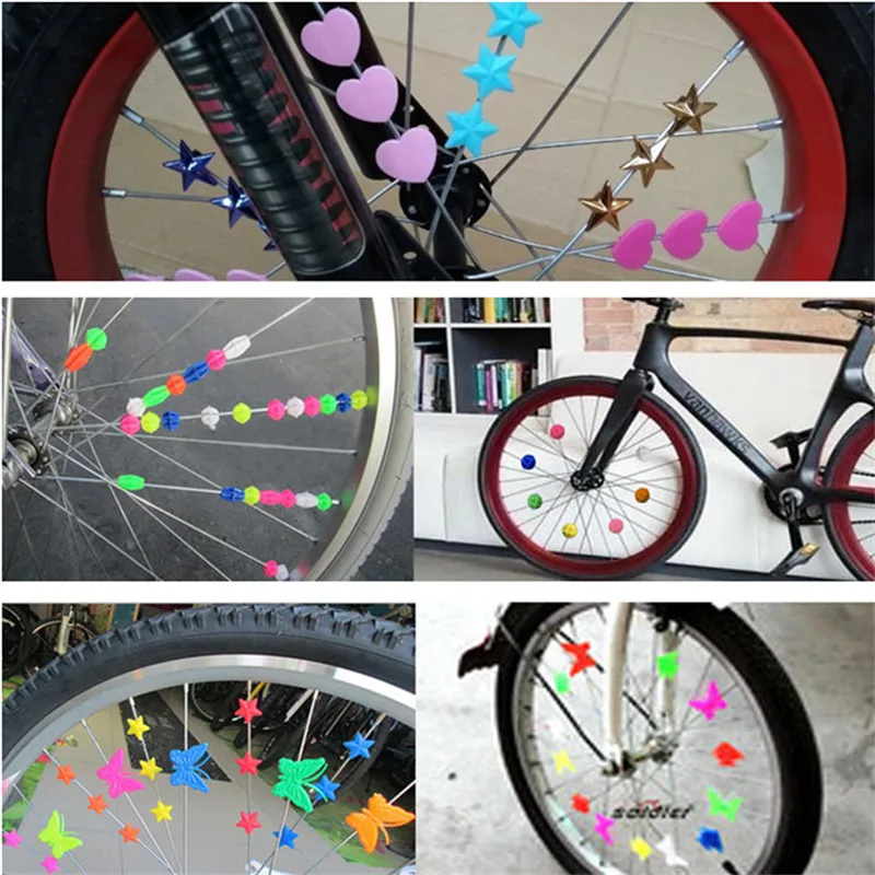Bicycle Wheel Beads 26/36Pcs Colorful Safety Kids Clip Bicycle Round Multi-Color Love Heart Stars Wheel Bike Accessories Decoration Bead Spoke Beads