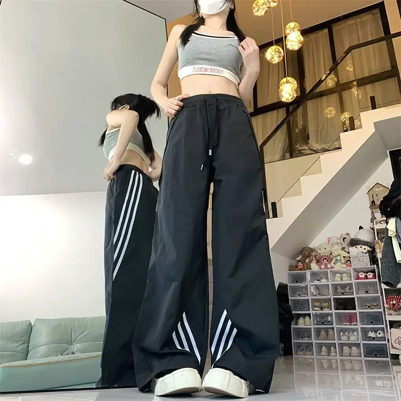 QWEEK Y2k Vintage Striped Baggy Pants High Waist Harajuku Patchwork Wide Leg pants Hip Hop Streetwear Oversize Track Sweatpants