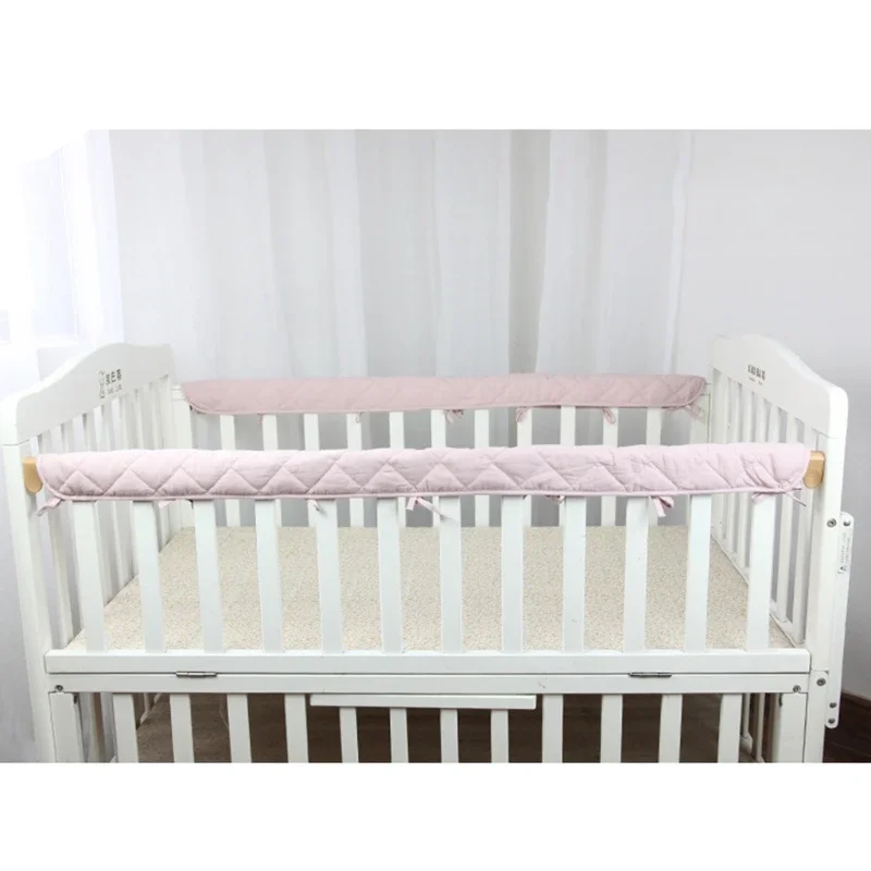 2Pcs Cotton Crib Wrap Safe Teething Protector Baby Anti-bite Solid Color Bed Fence Guardrail Cover crib bumper