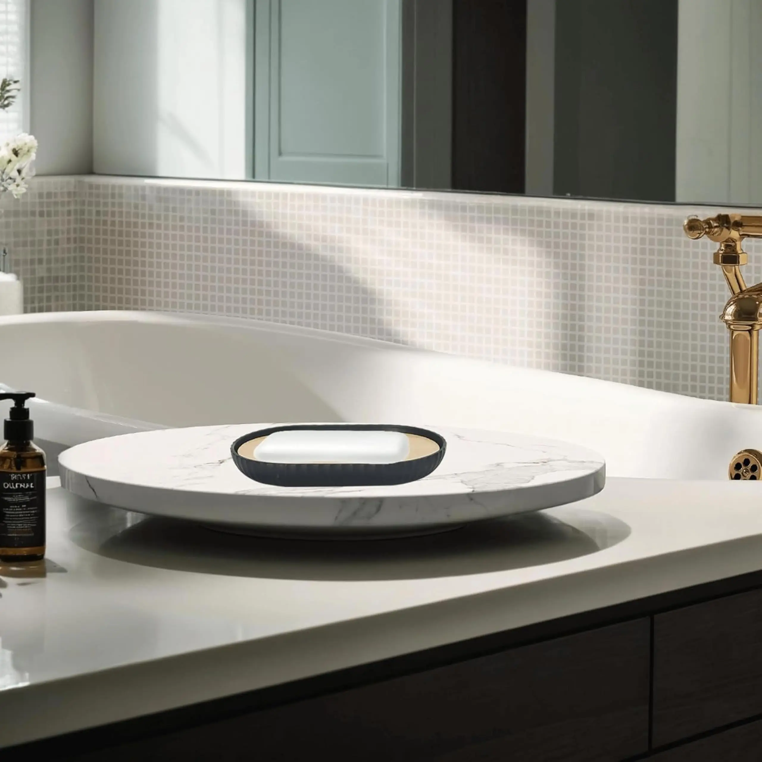 Set Bagno 6 Pezzi Blu – Portaspazzolino, Dispenser Sapone, Portasapone, Cestino, Scopino E Contenitori Per Bagno – Accessori In Resina Ecologica Per Home Decor