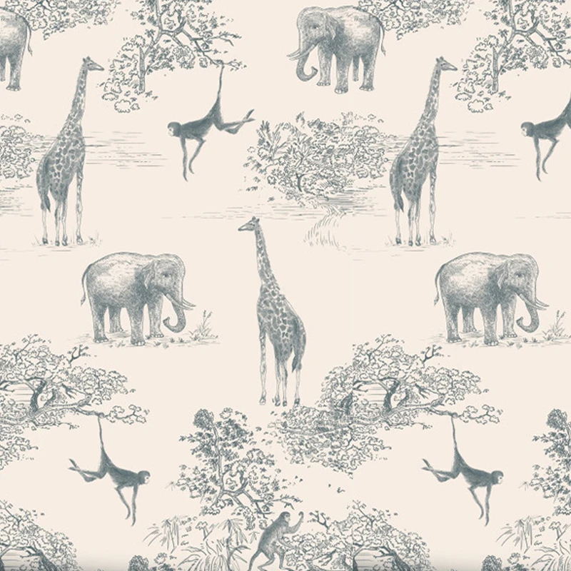 

Tropical Forest Animal Wallpaper Elephant Giraffe Monkey Printed Self Adhesive Wallpaper Cartoon Contact Paper for Kids Room