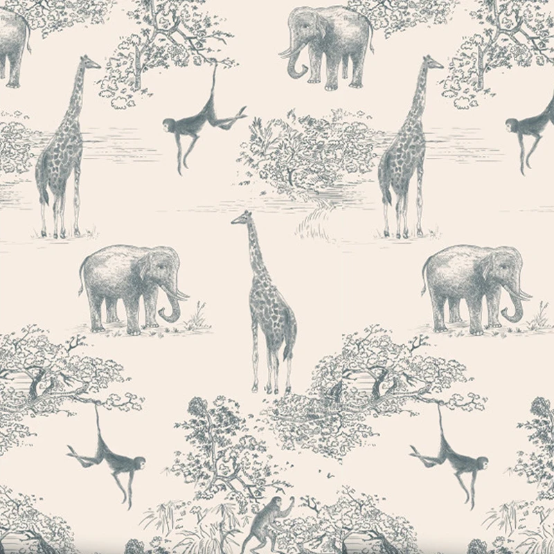 Tropical Forest Animal Impresso Papel de Parede para Crianças Cartoon Contact Paper Elefante Girafa Macaco Auto-adesivo