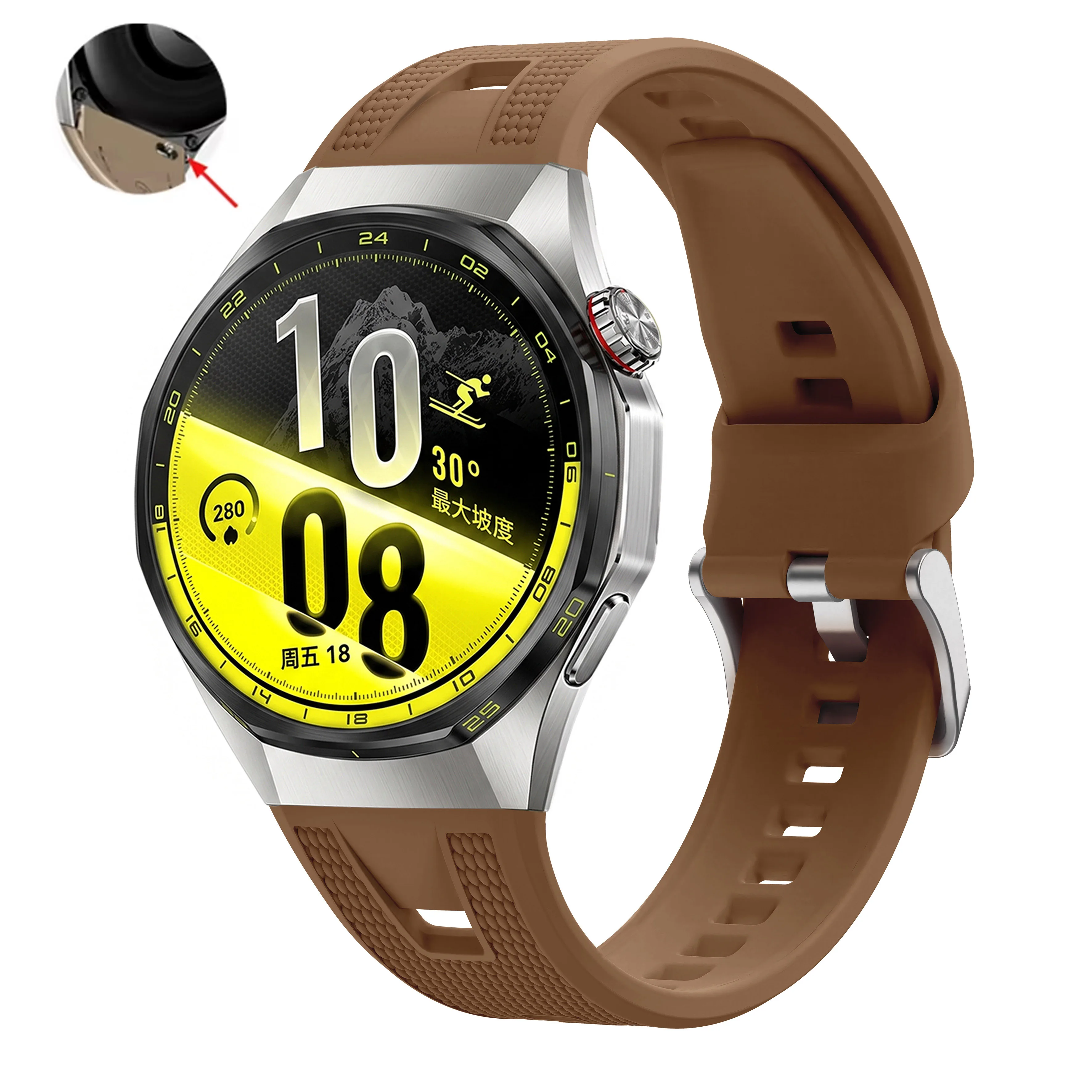 Breathable Sport Silicone Strap for Smartwatches, No Gaps Design, 46mm
