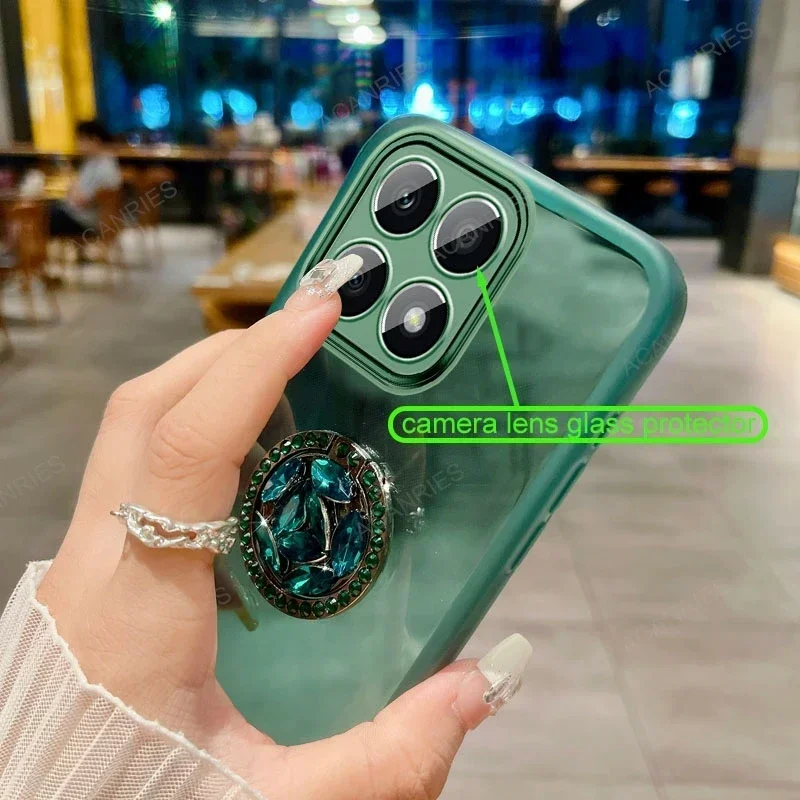 Clear Soft Silicone Lens Protection Case with Candy Color Diamond Ring Holder Cover