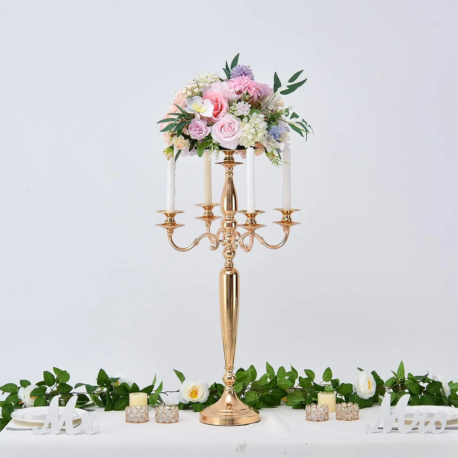 Black Gold Floor Candelabra Taper Candle Holders 5 Arms Candlestick Table  Decoration Wedding Party Table Centerpieces - AliExpress, image size:1500x1500