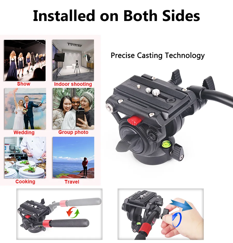 GH-10 Fluid Video Head, with 1/4" and 3/8" Screws Sliding Plate Maxload 10kg fo