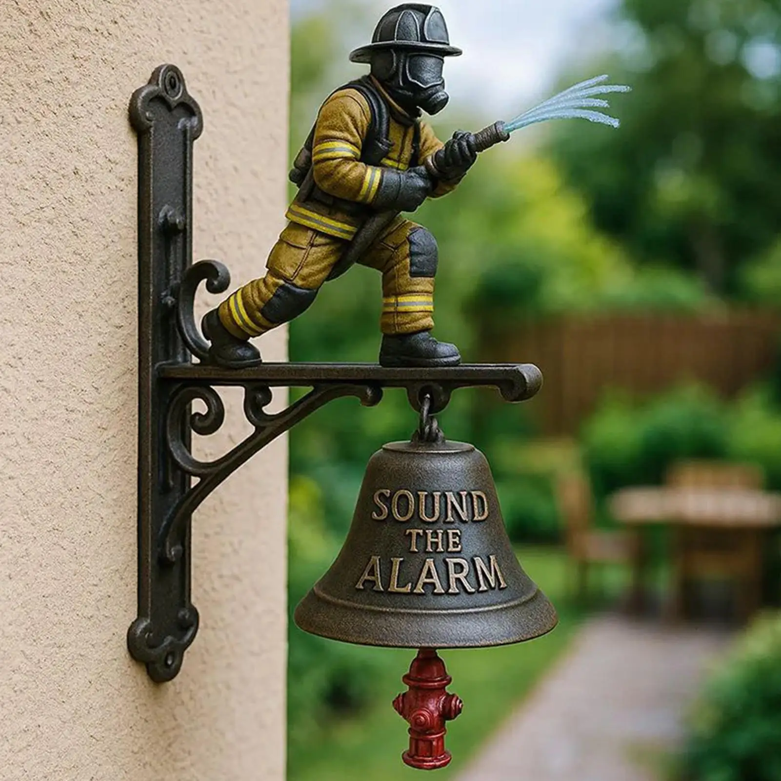 Firefighter Doorbell Yard Loud Alarm Sound Door Bell Vintage Commemorative Ornament Wall Mount Doorbell for Indoor Outdoor Home