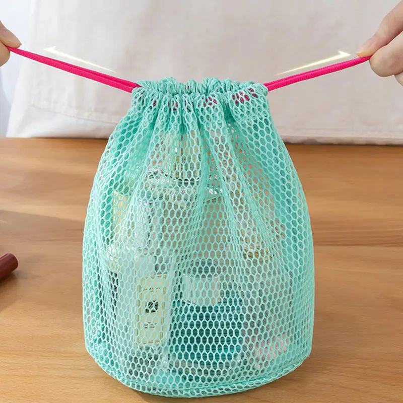 Portable Travel Nylon Mesh Cosmetic Bag Drawstring Drainage Storage Bag for Swimming And Bathing Single Color Pattern