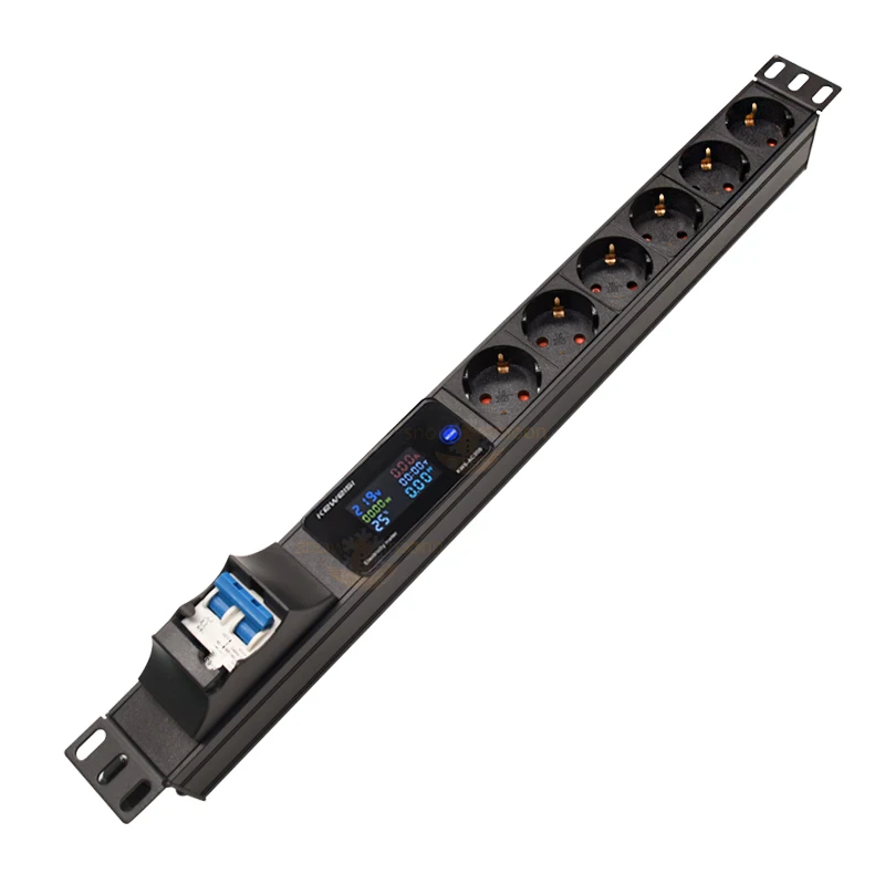 

PDU Power Strip with Digital voltage current power timing temperature Meter 6 German Outlets Unit 4000/8000W 16/32A air swtich