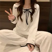 Coral Fleece Pajamas Sets for Women Autumn Winter Thick Warm Sweet Long Sleeve Sleepwear Nightgown Pijama Suit Mujer Homewear - Image 2