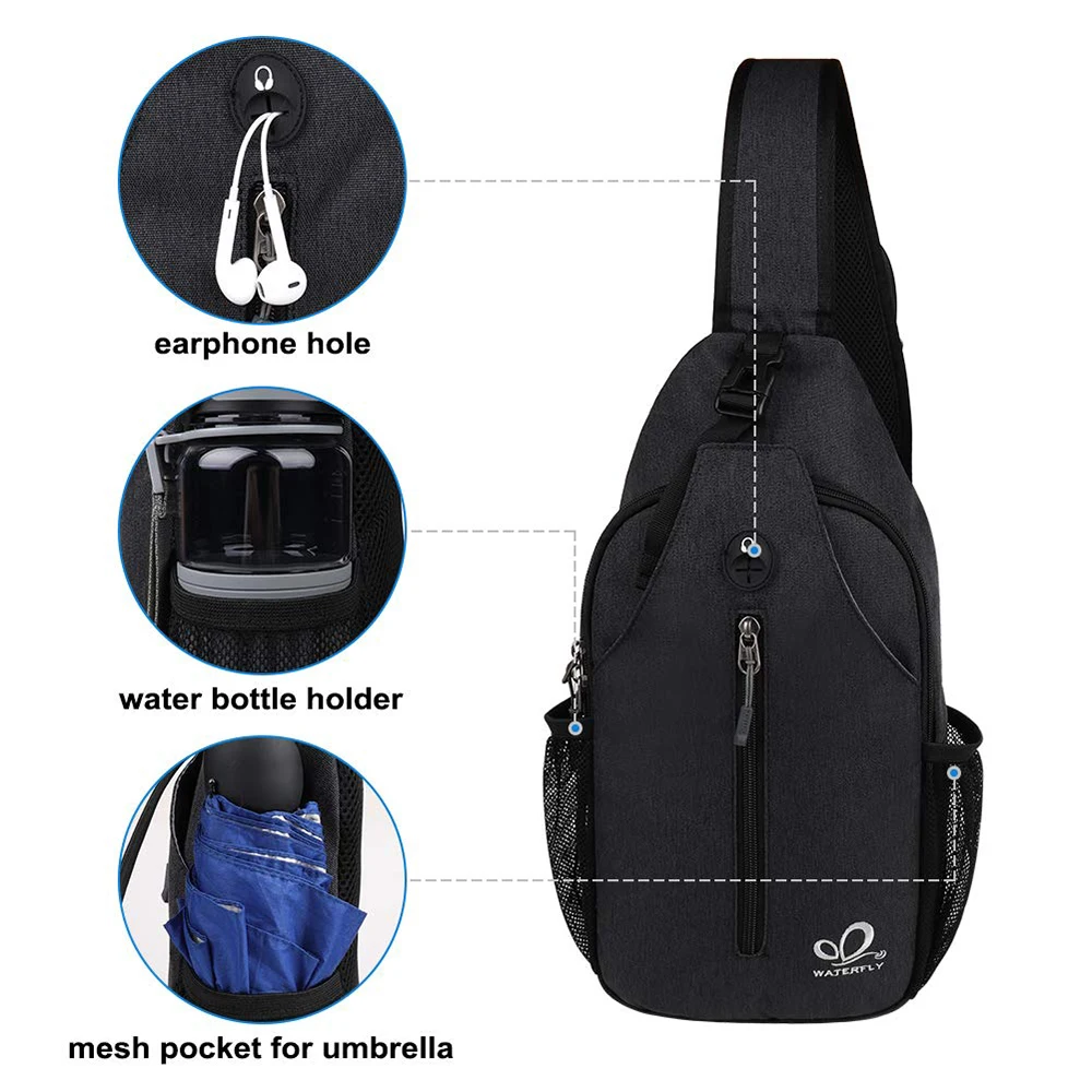  WATERFLY Crossbody Sling Backpack Sling Bag Travel Hiking Chest  Bag Daypack (Black) : Sports & Outdoors