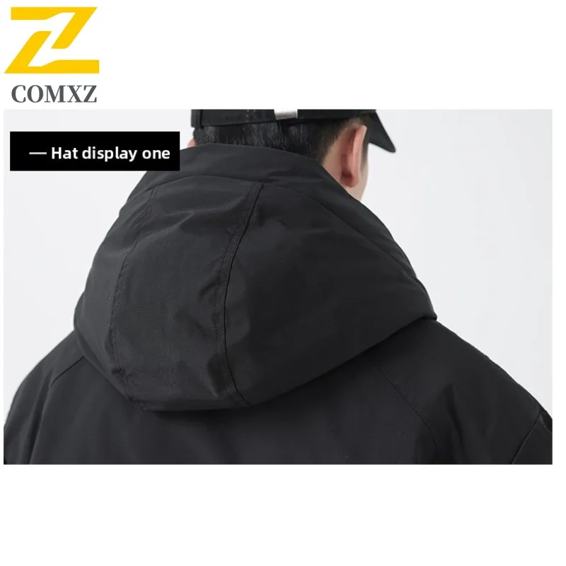 COMXZ Trench Coat Waterproof Solid Color Hooded Outdoor Hiking Windbreaker Jacket 2025 Travel Comfortable Versatile Men's Coat