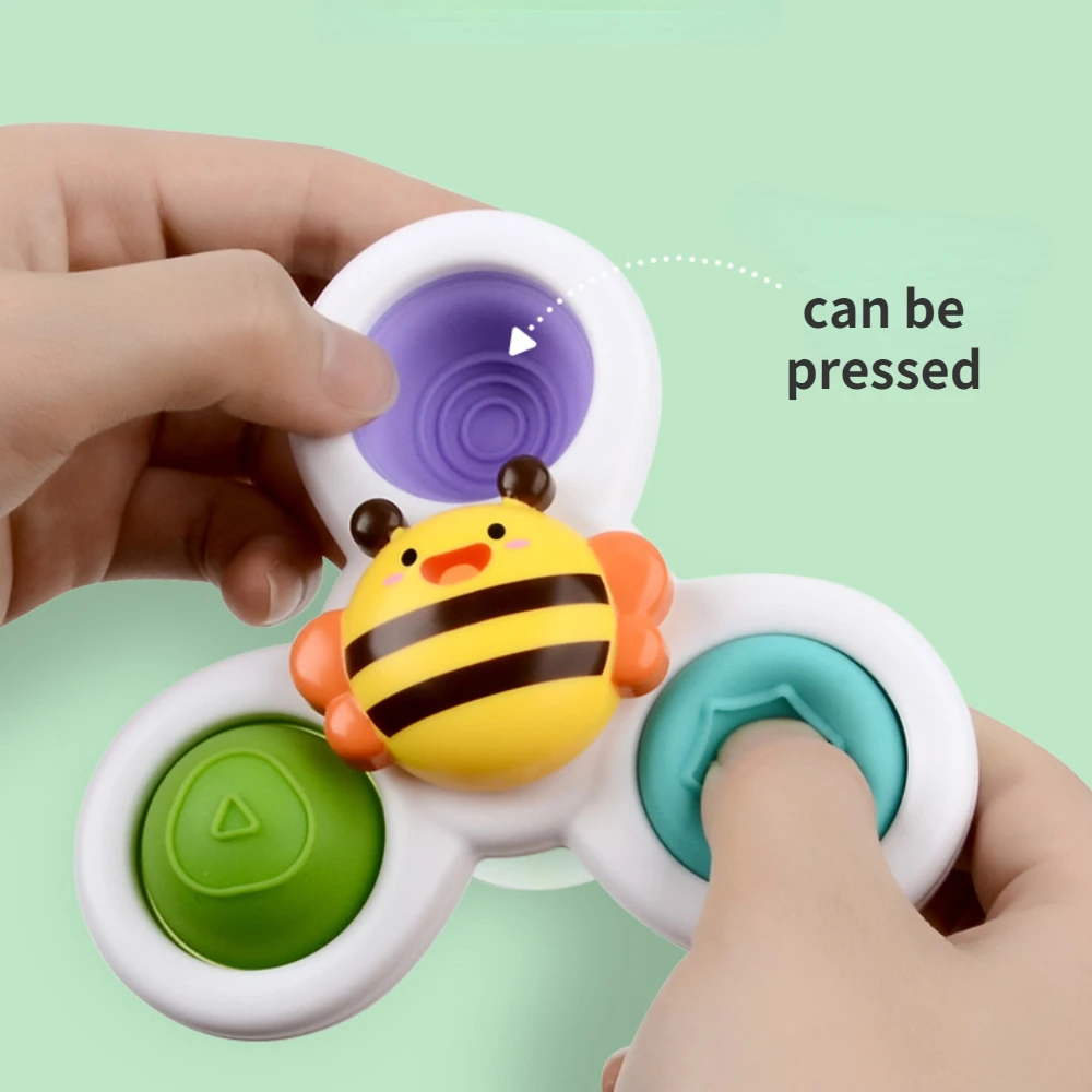 3pcs Children's Bath Toys Fingertip Fun Spinning Top Cartoon Animal Rotating Sucker Bath Swim Fidget Toys Baby Rattle Gift - 3