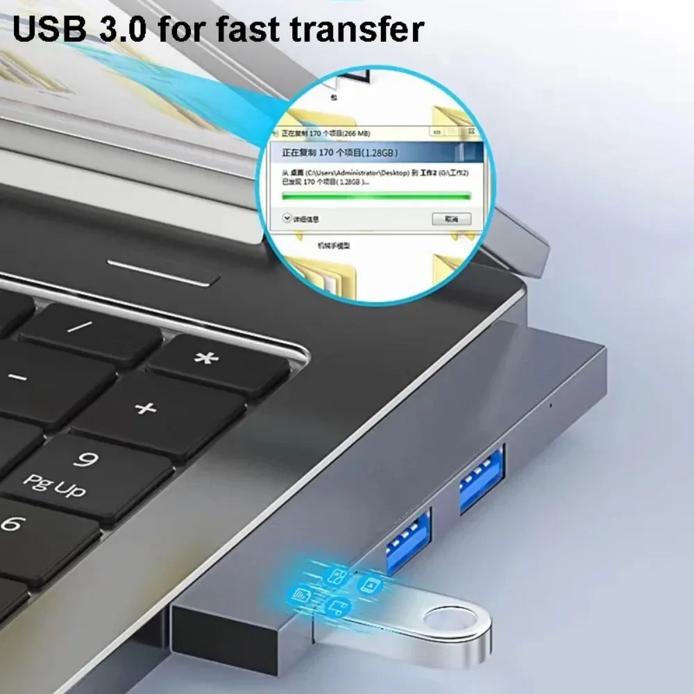 Ultra-Slim High-Speed 4-in-1 USB Hub Adapter with 3 Ports