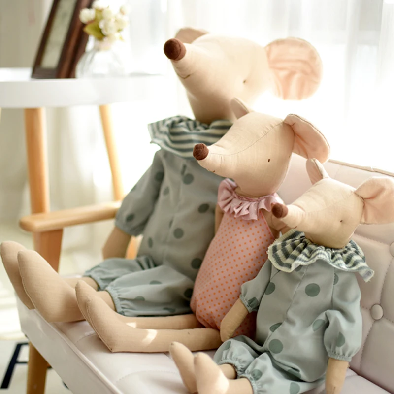 Plush Dolls Kids Toy Little and Cute Pink Cotton Bowknot and Green Bowknot Mouse Doll Stuffed Toy
