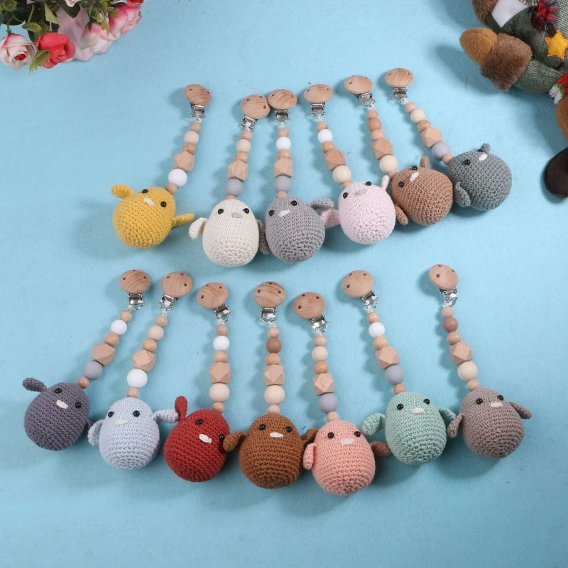 

Beech Wood Baby Pacifier Clip Handmade Crochet Bird Newborn Appease Soothe Clip Chain Dummy Nipple Holder Baby Stroller Clips