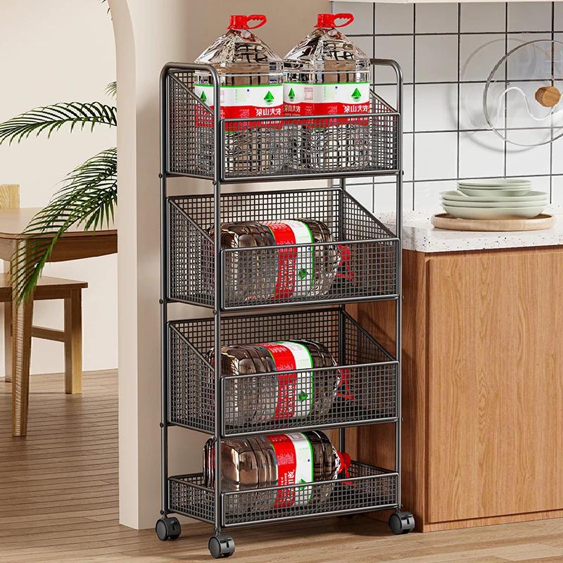 Trolley Cart Organizers Trolleys Multi-purpose Cart with Wheels Shopping Basket Carrier 이동식 트롤리 주방수납 전자렌지 선반 Kitchen Furniture