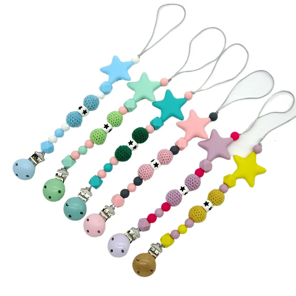 Star Silicone Baby Pacifier Clip, Infant Pacifier Holder Leash, Cute Star-Shaped Dummy Chain Teething Toy for Newborns Toddlers