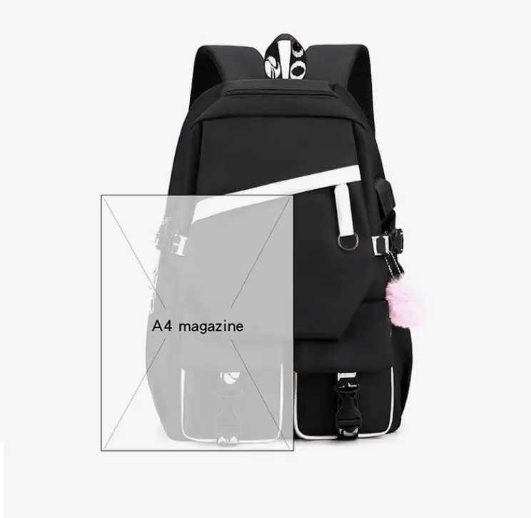 MINISO Kuromi Backpack for Girl Anime School Bag for Teenager Canvas Laptop Back Pack Women Rucksack Cartoon Backpack