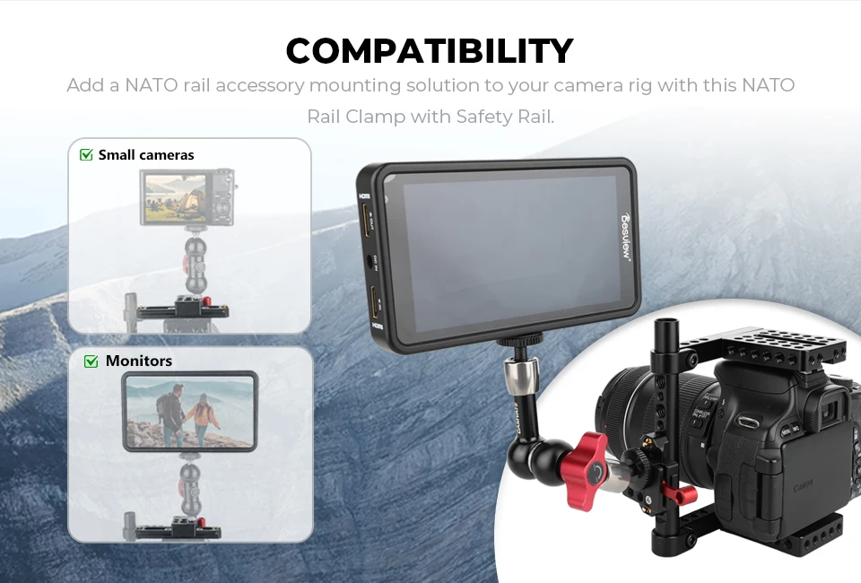 Quick Release NATO Rail Clamp with 2/2.8/3.9inch Safety Rail For Camera Cage Rig