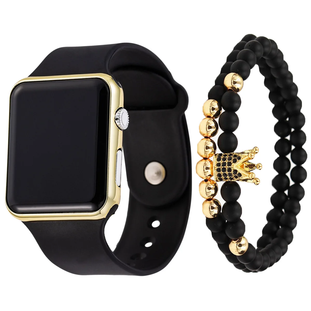 Unisex fashion trend casual personality square LED electronic watch versatile electronic watch with crown bracelet 5
