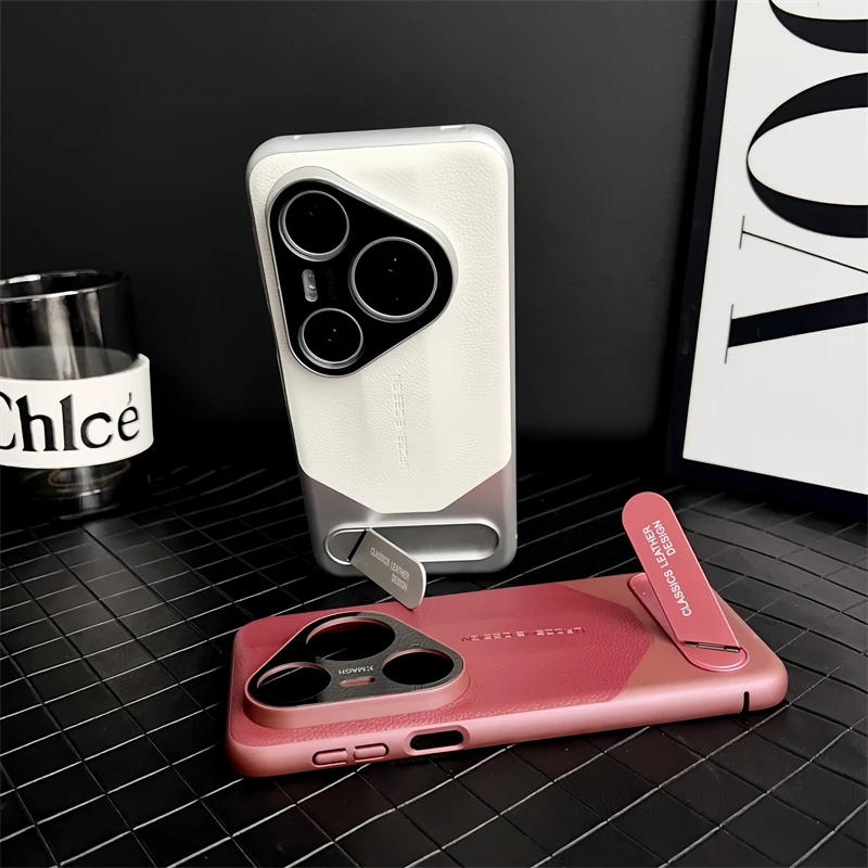 Luxury Leather Shockproof Bumper Case with Bracket and Hard Shell