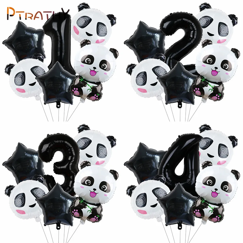 

Cartoon Animal 32inch Black Foil Number Balloon Set Star Panda Children Birthday Party Decoration Baby Shower Kids Animal Ballon