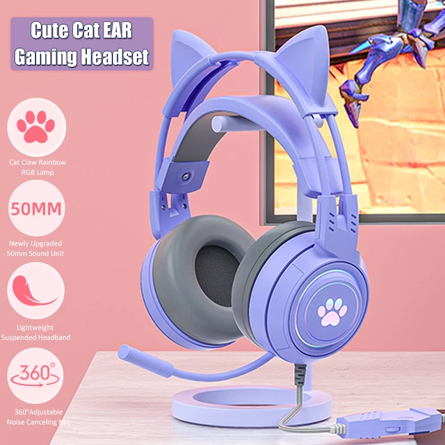 Auriculares con orejas de gato para niños y niñas, cascos inalámbricos con  música, auriculares con micrófono