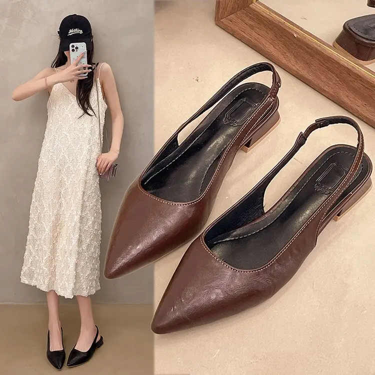 Damen-Slipper aus echtem Leder mit spitzer Zehenpartie, Slingback-Slipper, flache Sandalen, weich, bequem, lässig, für Damen, Sommer, Alltag, Schuhe – Detail 20