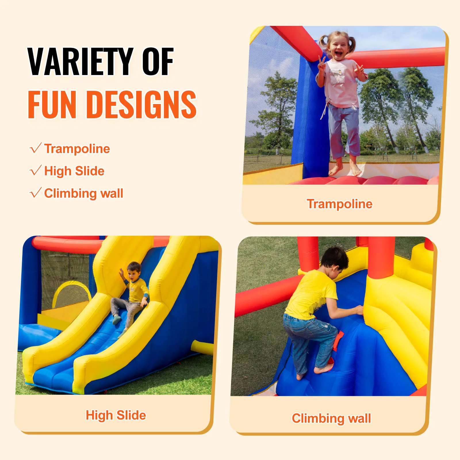 VEVOR Inflatable Bounce House Outdoor High Quality Playhouse Trampoline Jumping Bouncer with Blower Slide and Storage Bag Castle 4