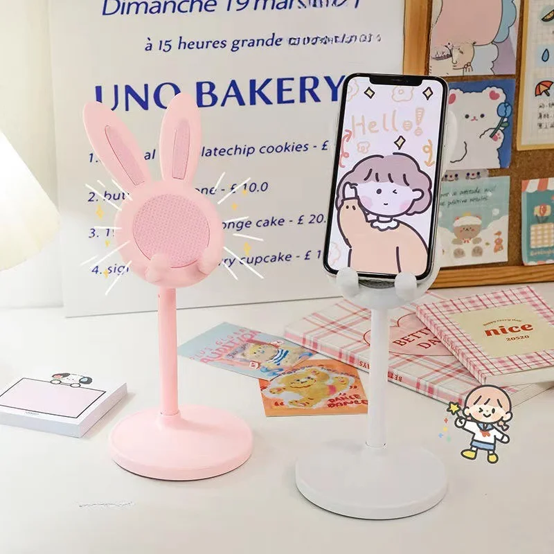 귀여운 토끼 모양 휴대폰 거치대는 데스크탑 휴대폰 액세서리, 휴대폰 스탠드, 휴대폰 그립을 들어 올리고 조절할 수 있습니다.